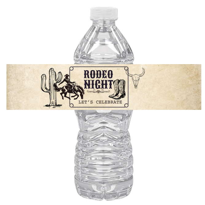 Rodeo Night | Cowboy Party Water Bottle Labels | Set Of 12 | Western Party Favors | Drink Wraps