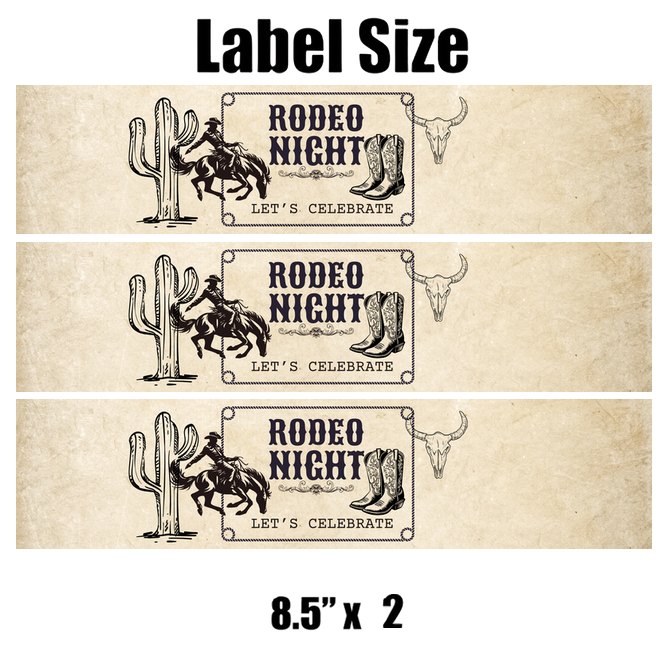 Rodeo Night | Cowboy Party Water Bottle Labels | Set Of 12 | Western Party Favors | Drink Wraps