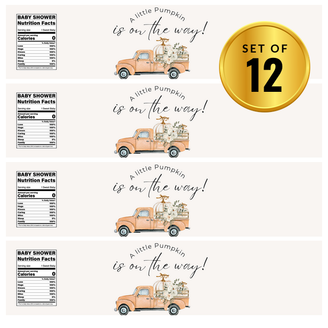 A Little Pumpkin Is On The Way | Pumpkin Theme Baby Shower Drink Wraps| Set of 12| Fall Theme Favors