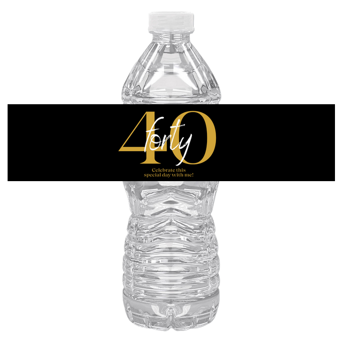40 Birthday Party Water Bottle Labels | Set Of 12 | Milestone Celebration Favors | Drink Wraps