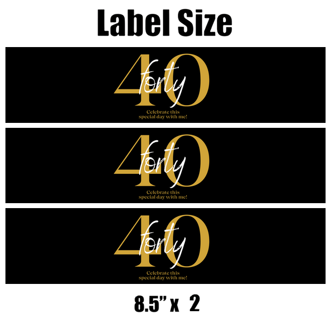 40 Birthday Party Water Bottle Labels | Set Of 12 | Milestone Celebration Favors | Drink Wraps
