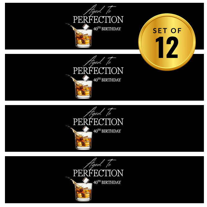 Aged To Perfection | 40th Birthday Water Bottle Labels |Set Of 12 | Drink Wraps | Milestone Favors