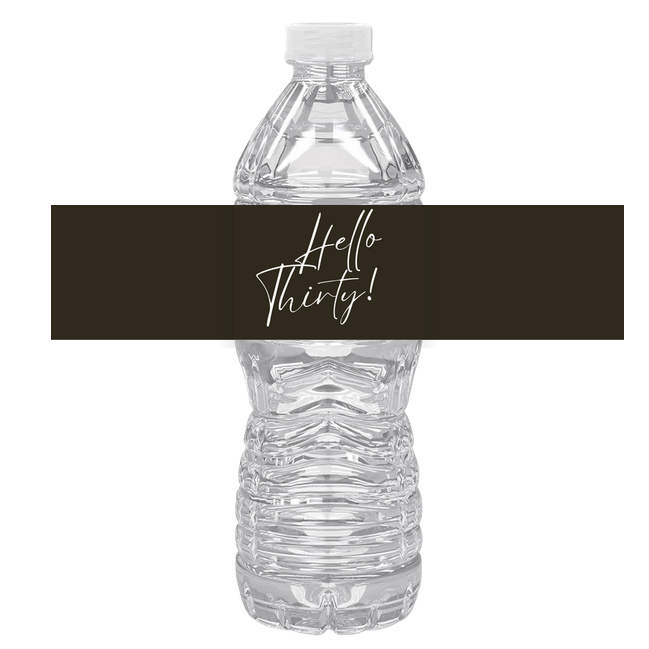 Hello Thirty Birthday Water Bottle Labels | Set Of 12 | 30th Party Drink Wraps| Elegant | Milestone Favors