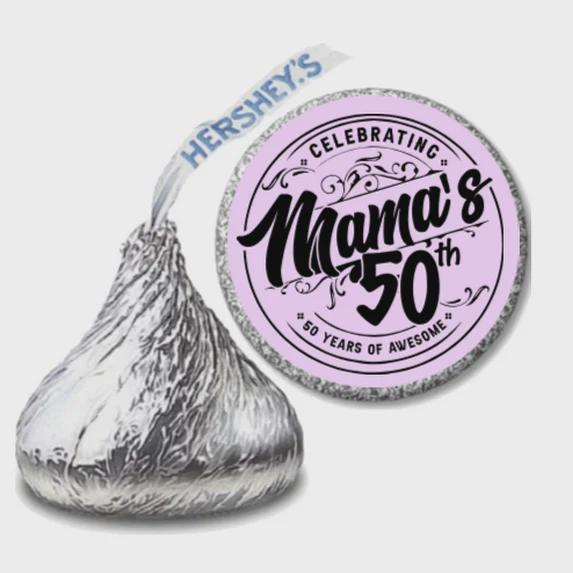 Mama's 50th Birthday Sticker Decals| 50th Candy Labels | Purple | Set of 100