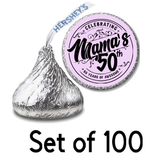 Mama's 50th Birthday Sticker Decals| 50th Candy Labels | Purple | Set of 100