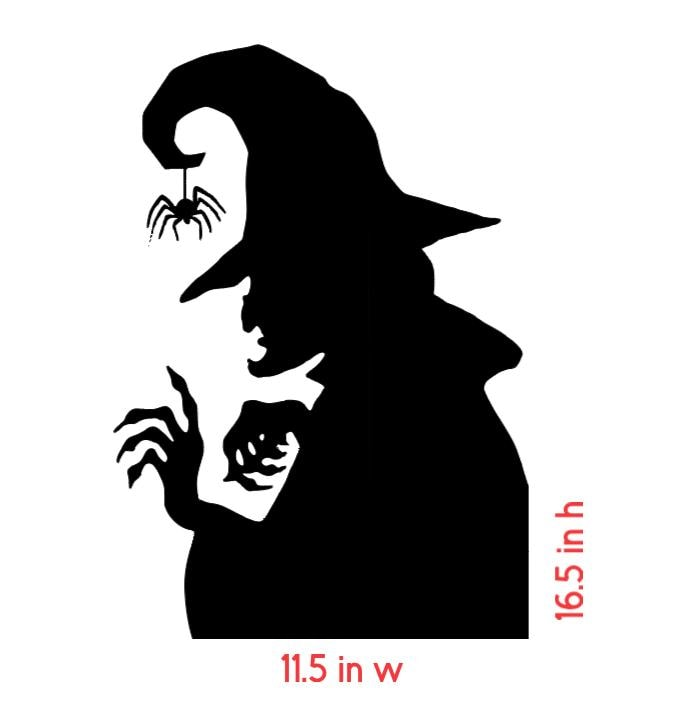 Spooky Witch Silhouette Window Cling | Large Halloween Static Decal, Indoor Decor