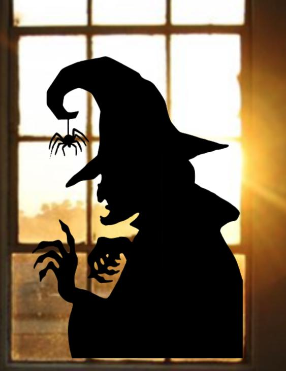 Spooky Witch Silhouette Window Cling | Large Halloween Static Decal, Indoor Decor