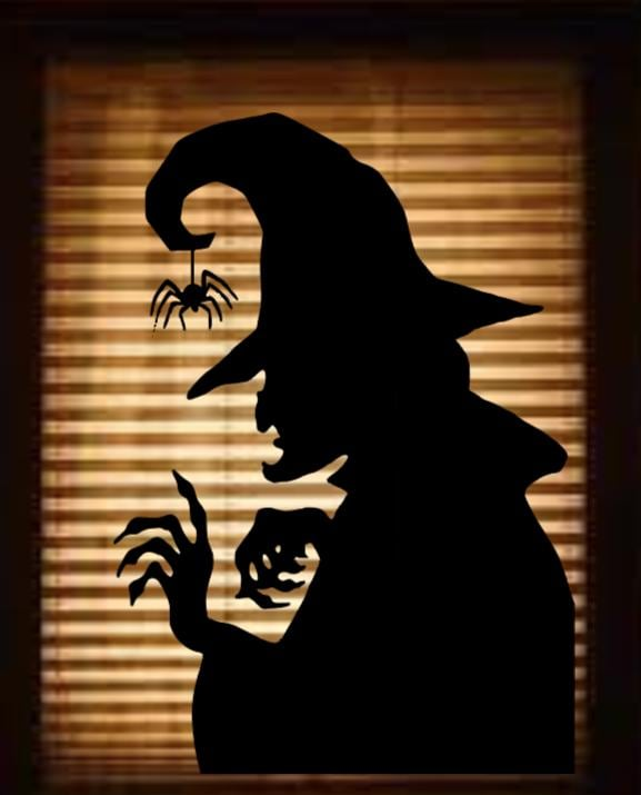Spooky Witch Silhouette Window Cling | Large Halloween Static Decal, Indoor Decor