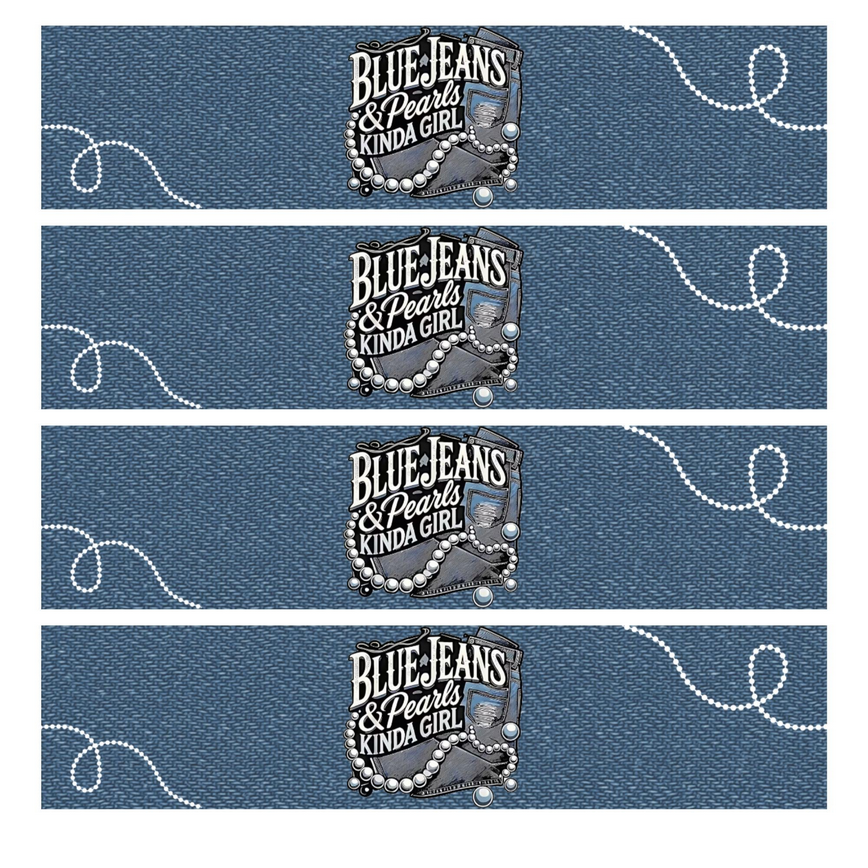 Blue Jeans Pearls Kinda Girl Water Bottle Labels | Set Of 12| Country Chic | Cowgirl Party Decor