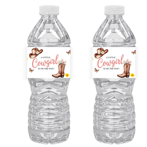A Little Cowgirl Is On The Way Water Bottle Labels| Set of 12 | Glossy| Western Theme Baby Shower Favors