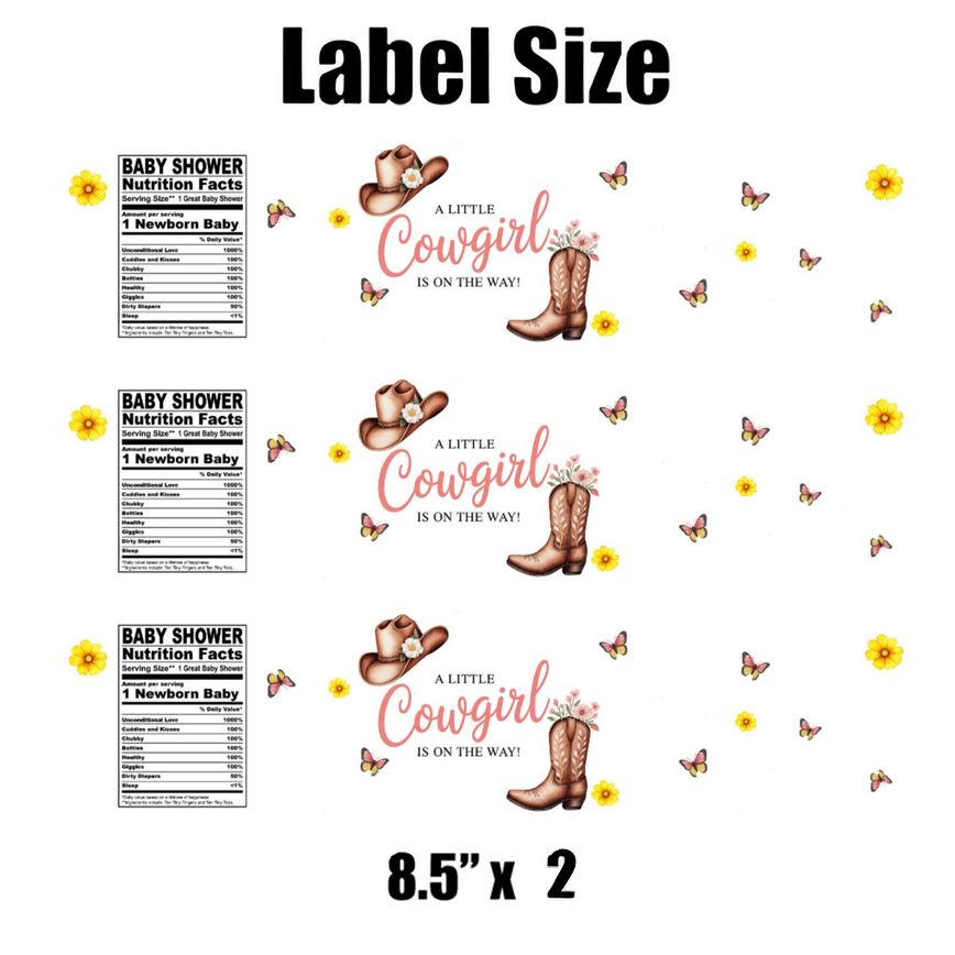A Little Cowgirl Is On The Way Water Bottle Labels| Set of 12 | Glossy| Western Theme Baby Shower Favors