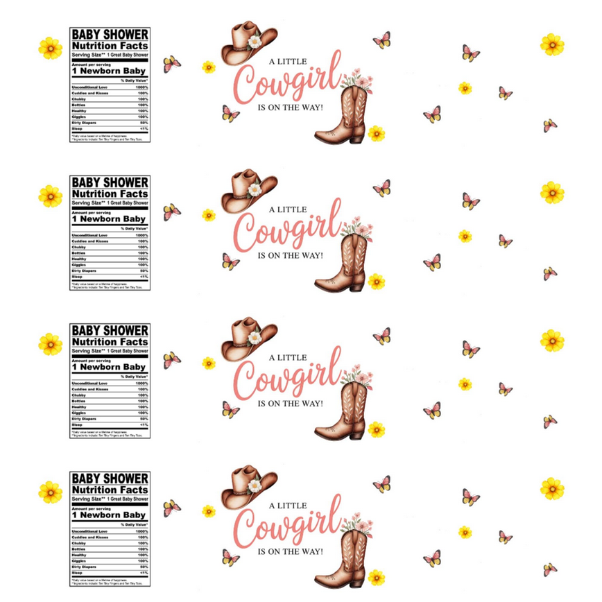 A Little Cowgirl Is On The Way Water Bottle Labels| Set of 12 | Glossy| Western Theme Baby Shower Favors