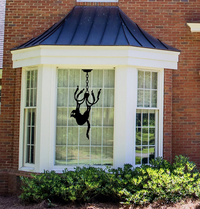 Halloween Crazy Cat swinging from Chandelier Window Cling Large silhouette Decal:Halloween Decal|Reusable
