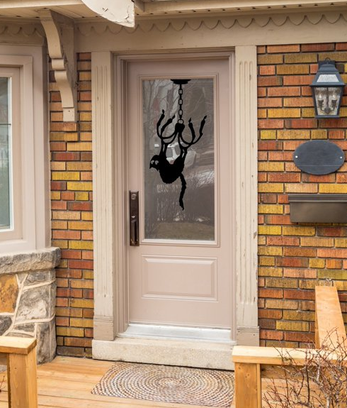 Halloween Crazy Cat swinging from Chandelier Window Cling Large silhouette Decal:Halloween Decal|Reusable