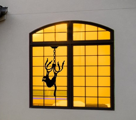 Halloween Crazy Cat swinging from Chandelier Window Cling Large silhouette Decal:Halloween Decal|Reusable
