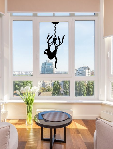 Halloween Crazy Cat swinging from Chandelier Window Cling Large silhouette Decal:Halloween Decal|Reusable