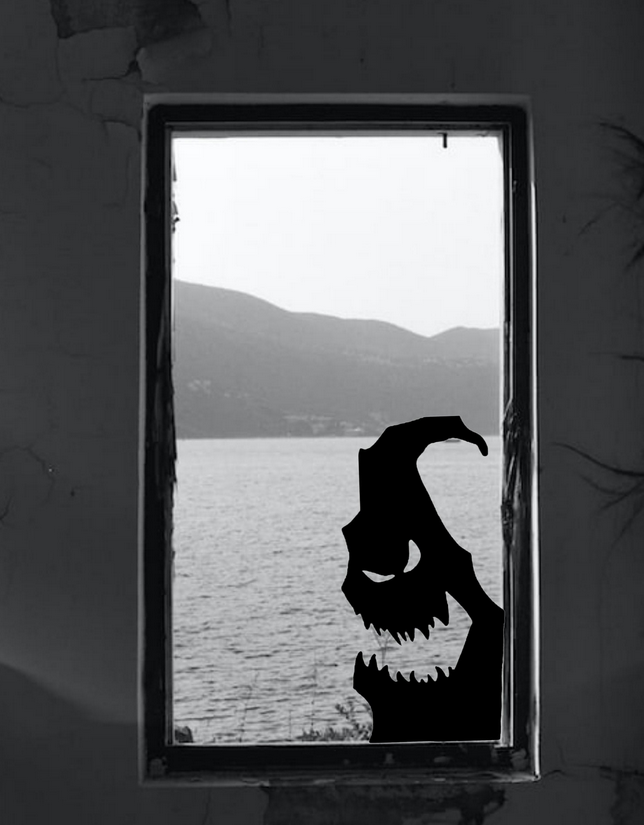 Giant Spooky monster face silhouette Window cling Decal+Reusable & Durable:Halloween