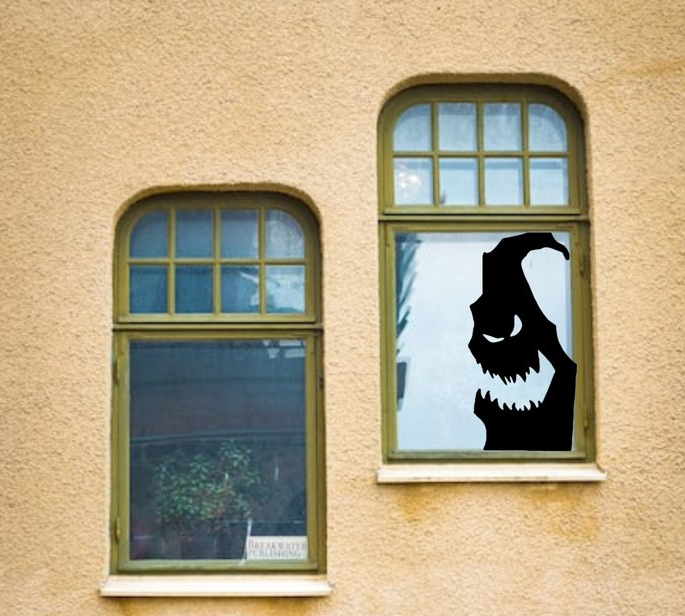 Giant Spooky monster face silhouette Window cling Decal+Reusable & Durable:Halloween