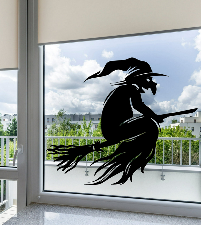 Spooky halloween Flying On Broom Window Cling Decal:Halloween Window Silhouette|Halloween Decor