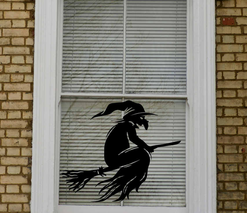 Spooky halloween Flying On Broom Window Cling Decal:Halloween Window Silhouette|Halloween Decor