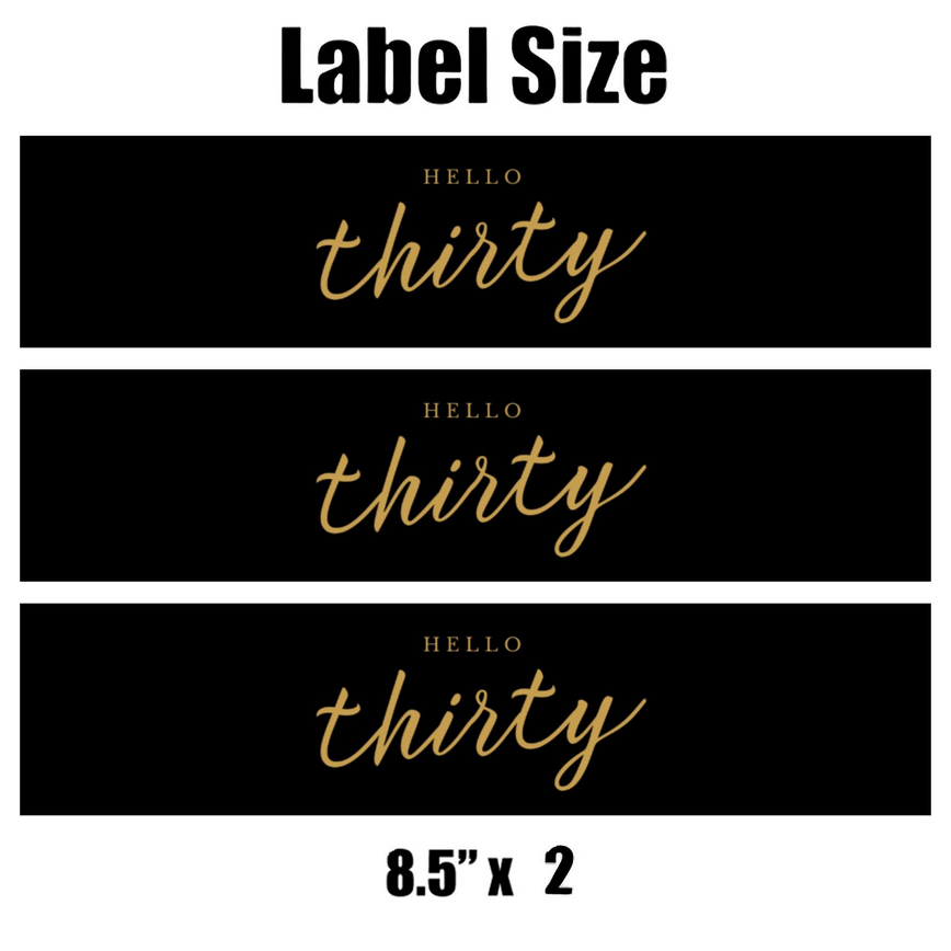 Thirty Birthday Party Water Bottle Labels | Set of 12 | 30th Milestone Decor | Elegant Design | Drink Wraps