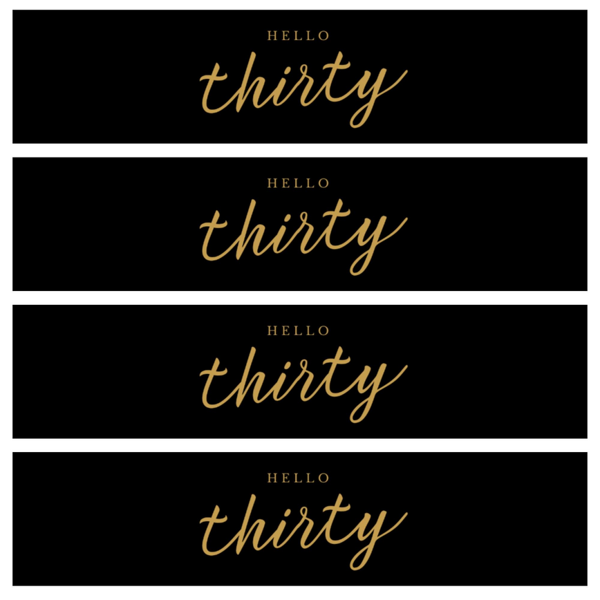 Thirty Birthday Party Water Bottle Labels | Set of 12 | 30th Milestone Decor | Elegant Design | Drink Wraps