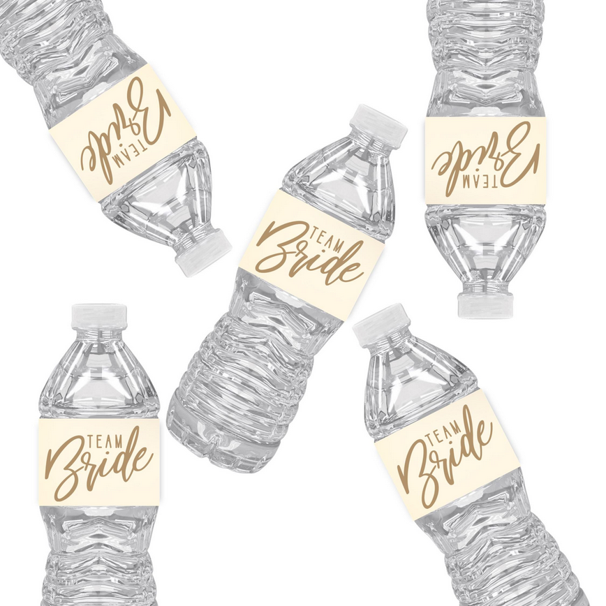 Team Bride Water Bottle Labels | Set of 12 | Wedding Party Decor | Elegant Drink Wraps | Bridal Shower Favors