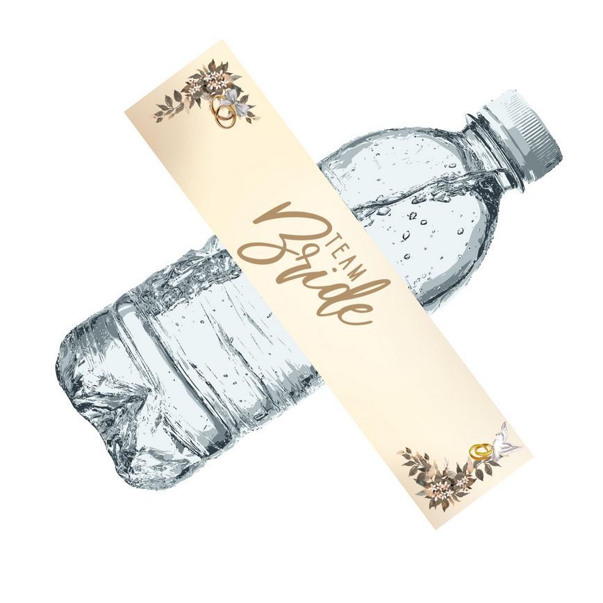 Team Bride Water Bottle Labels | Set of 12 | Wedding Party Decor | Elegant Drink Wraps | Bridal Shower Favors