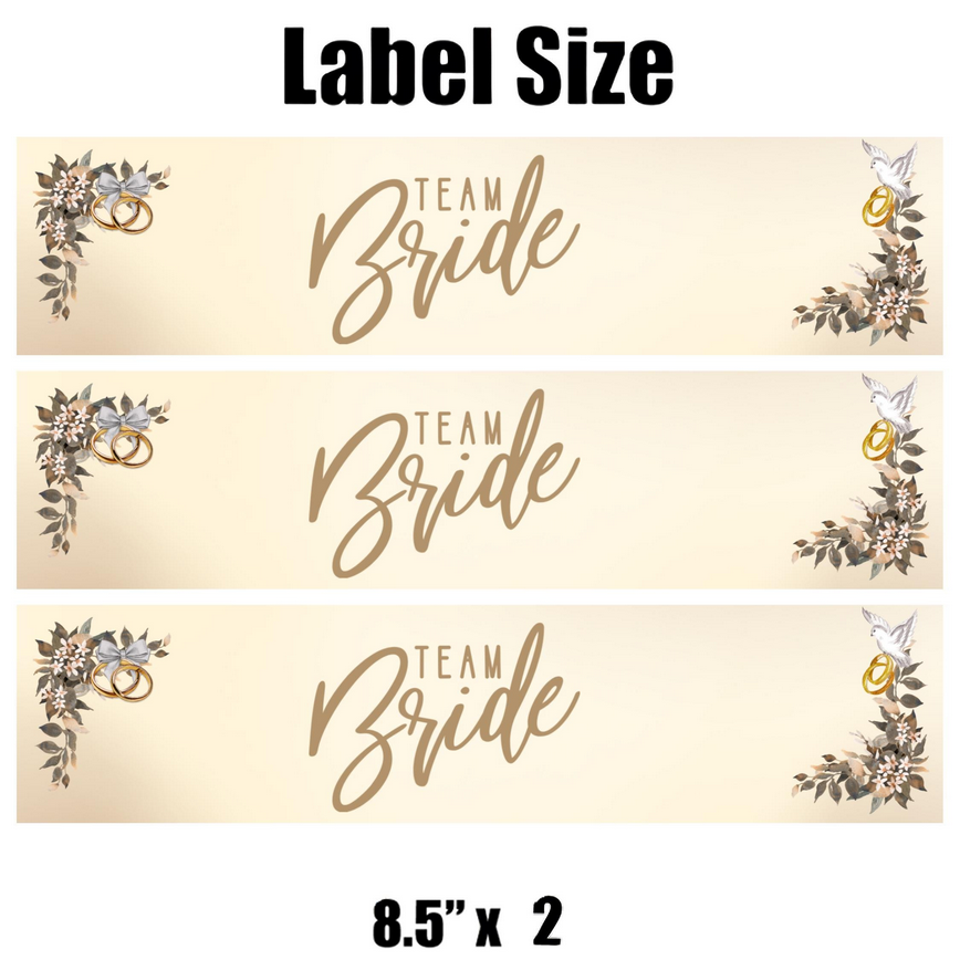 Team Bride Water Bottle Labels | Set of 12 | Wedding Party Decor | Elegant Drink Wraps | Bridal Shower Favors