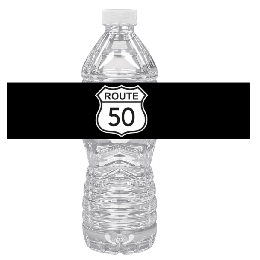 Route 50 Birthday Water Bottle Labels | Set Of 12 | 50th Milestone Celebration | Drink Wraps Fun | Retro Road Theme