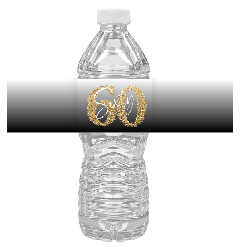 Sixty Birthday Party Water Bottle Labels | Set of 12 | 60th Milestone Celebration | Elegant Drink Wraps