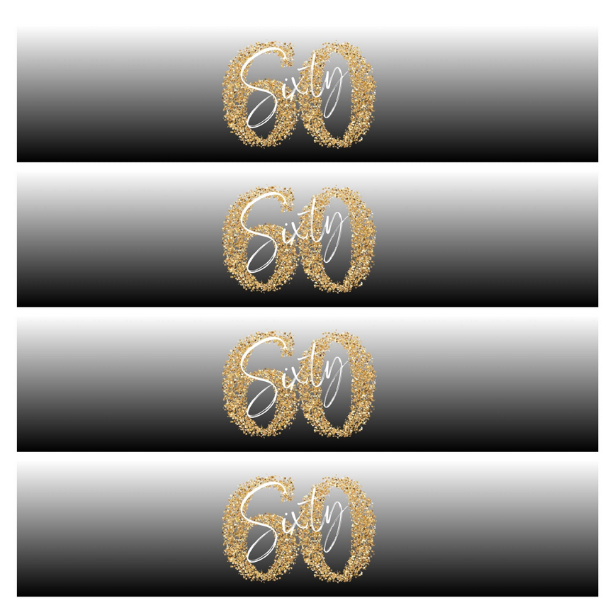 Sixty Birthday Party Water Bottle Labels | Set of 12 | 60th Milestone Celebration | Elegant Drink Wraps