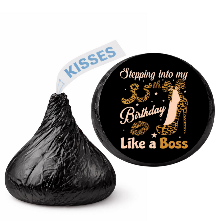 Stepping Into Birthday Like A Boss Kiss Candy Stickers | Leopard High Heel Design| 100ct| Glossy