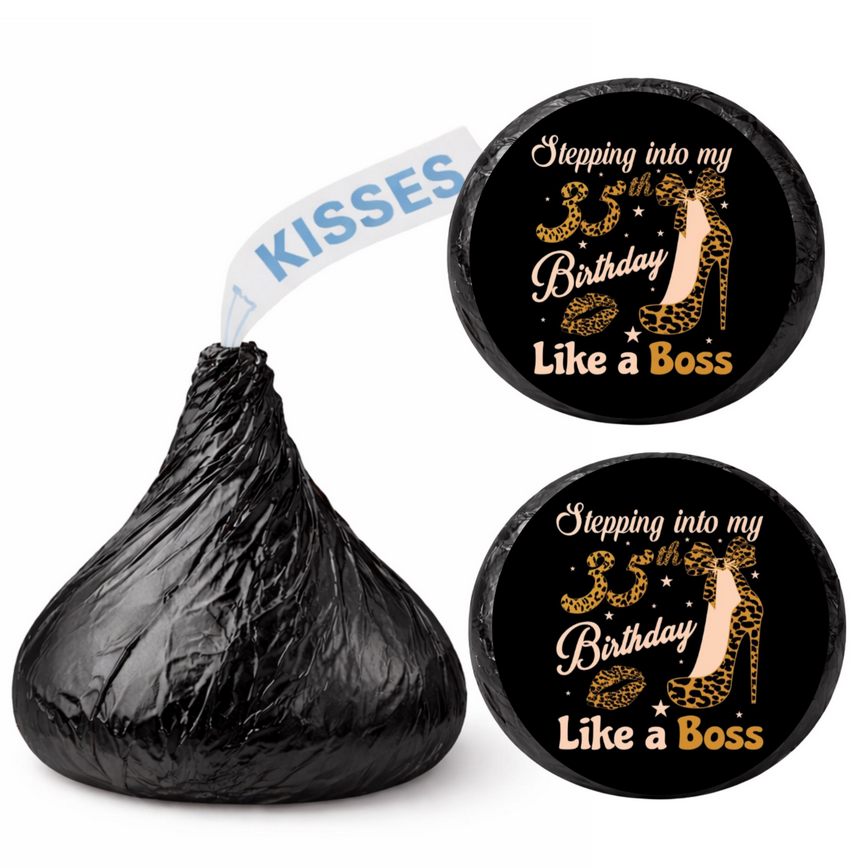 Stepping Into Birthday Like A Boss Kiss Candy Stickers | Leopard High Heel Design| 100ct| Glossy