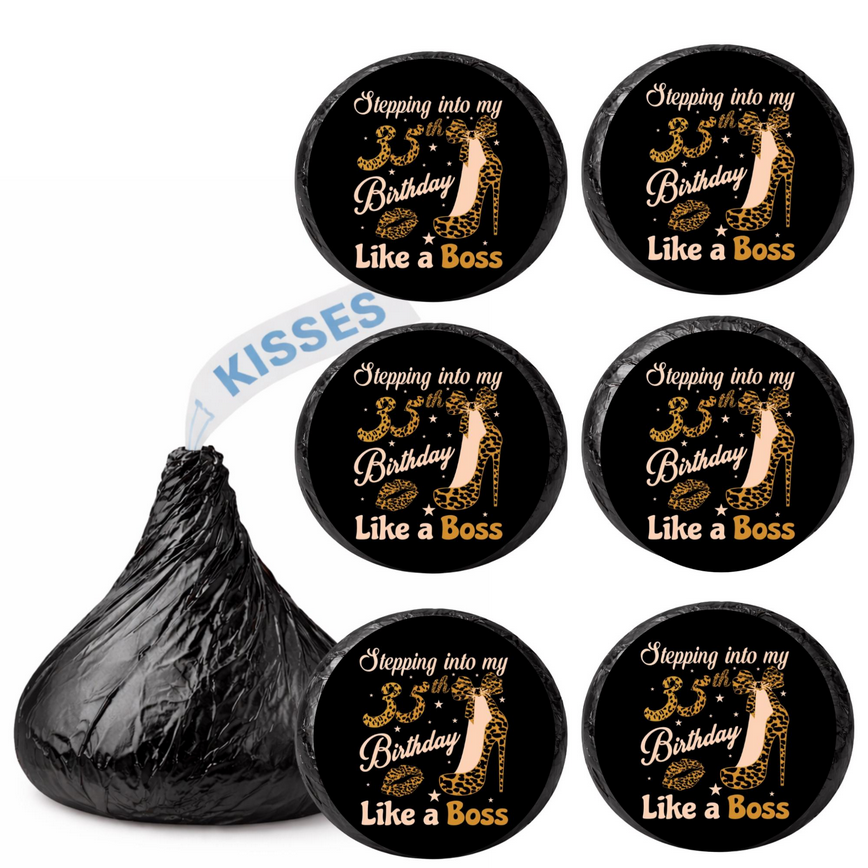 Stepping Into Birthday Like A Boss Kiss Candy Stickers | Leopard High Heel Design| 100ct| Glossy