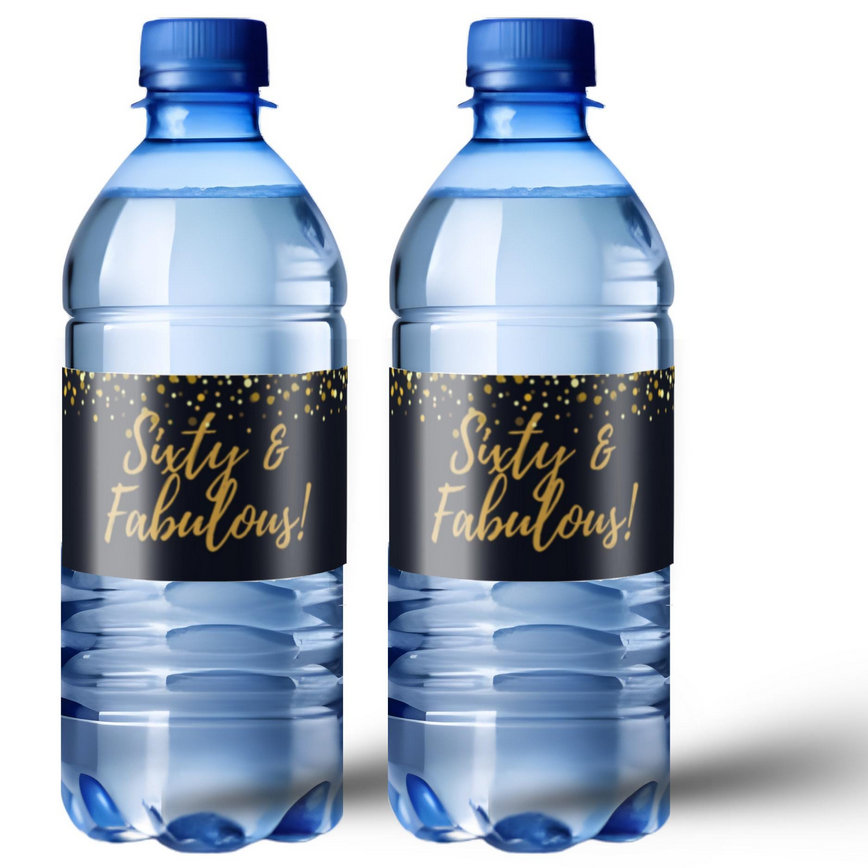 Sixty and Fabulous Water Bottle Labels | 60th Birthday Celebration | Glossy Water Bottle Wraps| 12