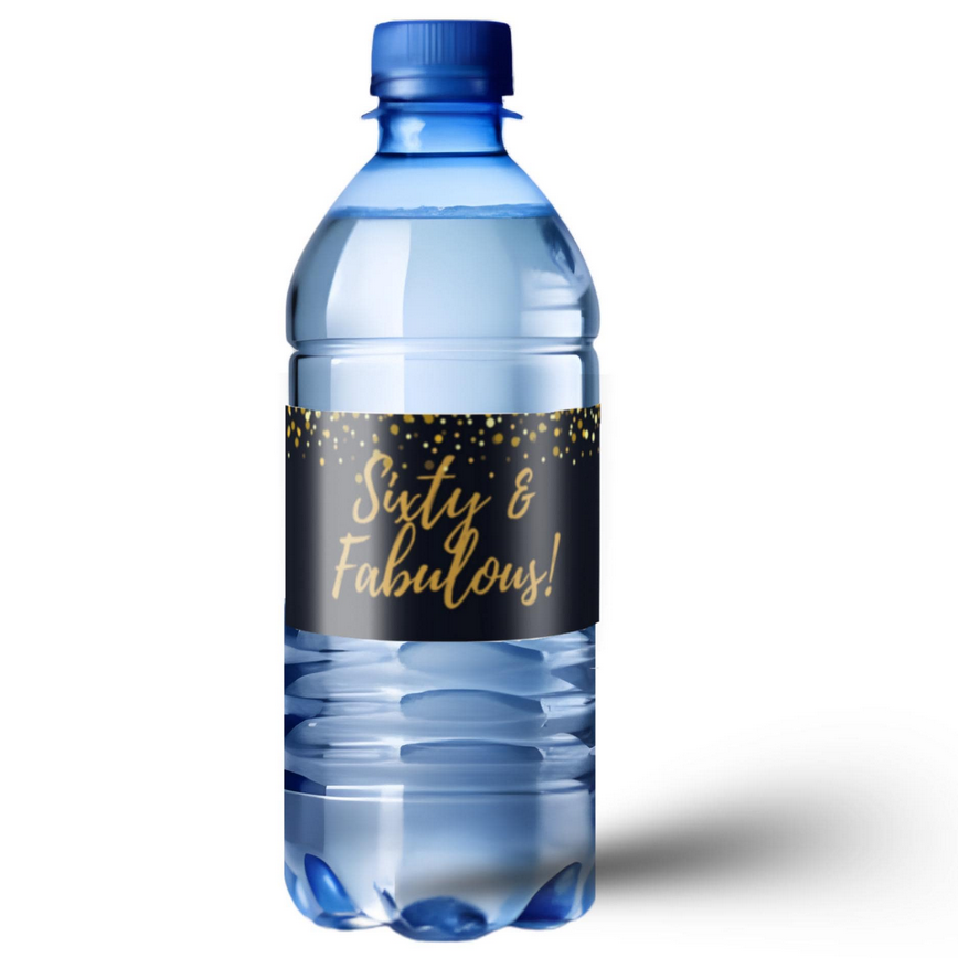 Sixty and Fabulous Water Bottle Labels | 60th Birthday Celebration | Glossy Water Bottle Wraps| 12