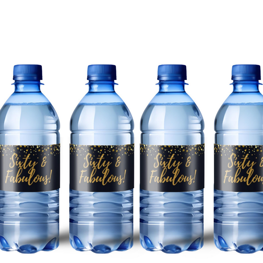 Sixty and Fabulous Water Bottle Labels | 60th Birthday Celebration | Glossy Water Bottle Wraps| 12