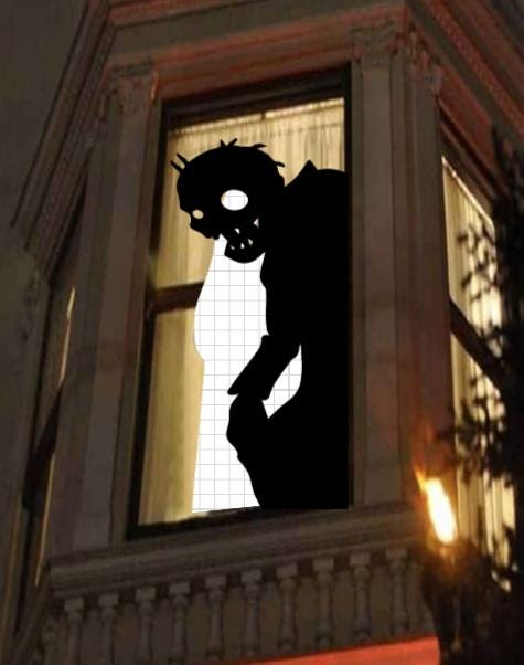 Peeking Zombie Silhouette | Halloween Window Cling | Large Static Decal | Reusable Spooky Window