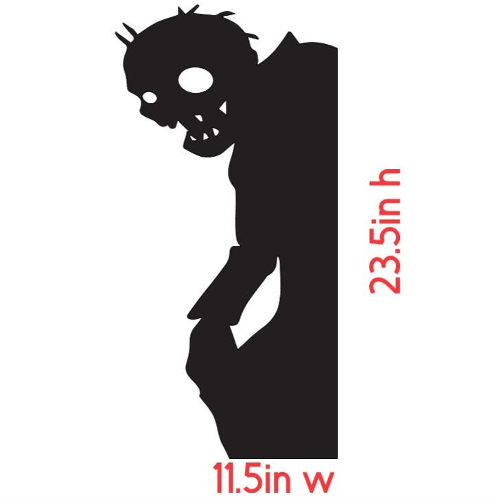 Peeking Zombie Silhouette | Halloween Window Cling | Large Static Decal | Reusable Spooky Window