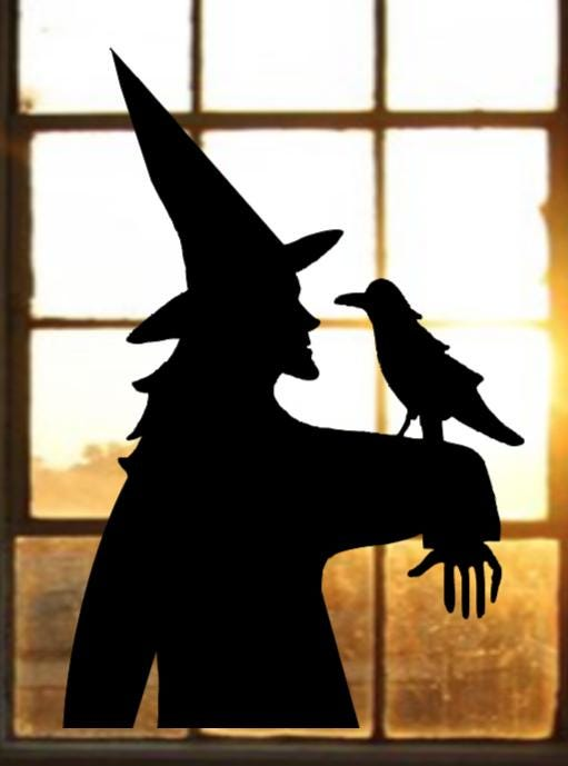 Spooky Witch Silhouette | Halloween Window Cling | Large Static Decal | Creepy Window Decor | Indoor Halloween Accent