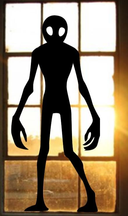 Creepy Alien Window Cling Silhouette | Halloween Window Decor | Large Static Cling | Scary Window Decal