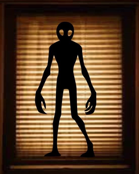 Creepy Alien Window Cling Silhouette | Halloween Window Decor | Large Static Cling | Scary Window Decal