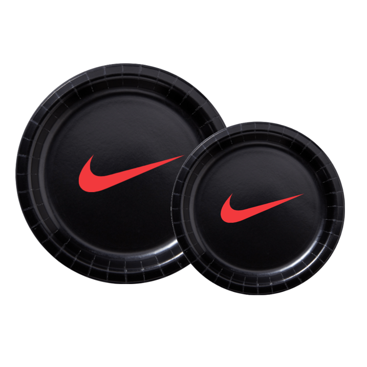 Custom 60 piece Party Pack with Paper Plates, napkins and Cups, Black with Red Sw00sh, Party Supplies Set
