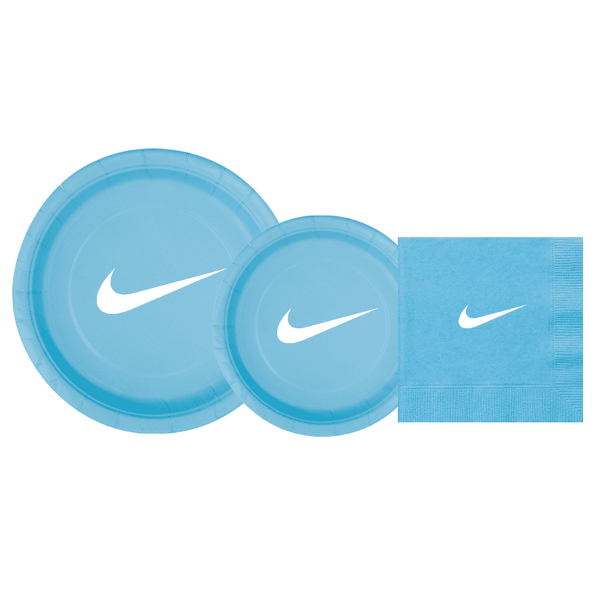 Party Supplies Set, Light Blue Paper Plates and Napkins with Sw00sh Logo, Party Pack