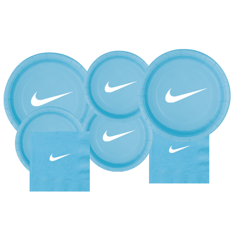 Party Supplies Set, Light Blue Paper Plates and Napkins with Sw00sh Logo, Party Pack