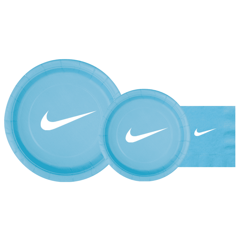 Party Supplies Set, Light Blue Paper Plates and Napkins with Sw00sh Logo, Party Pack