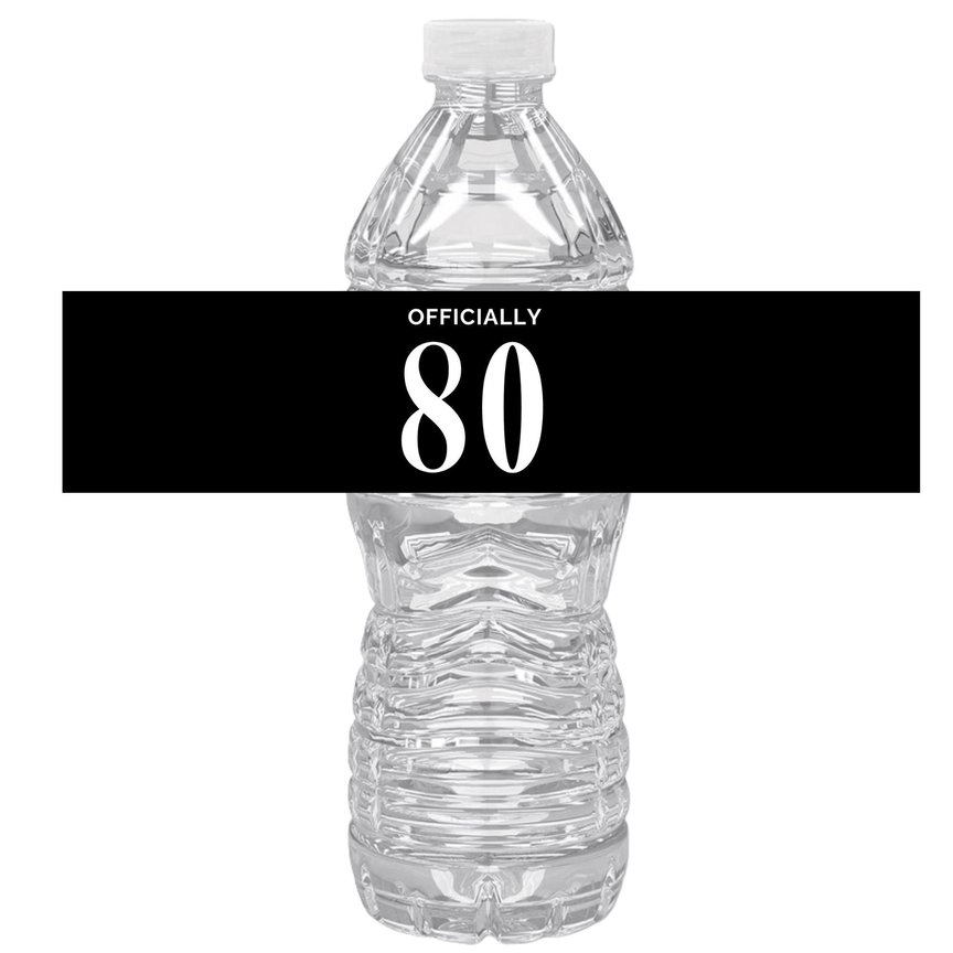 Officially 80 Birthday Water Bottle Labels | Set Of 12 | Elegant Milestone Party | Drink Wraps | Glossy