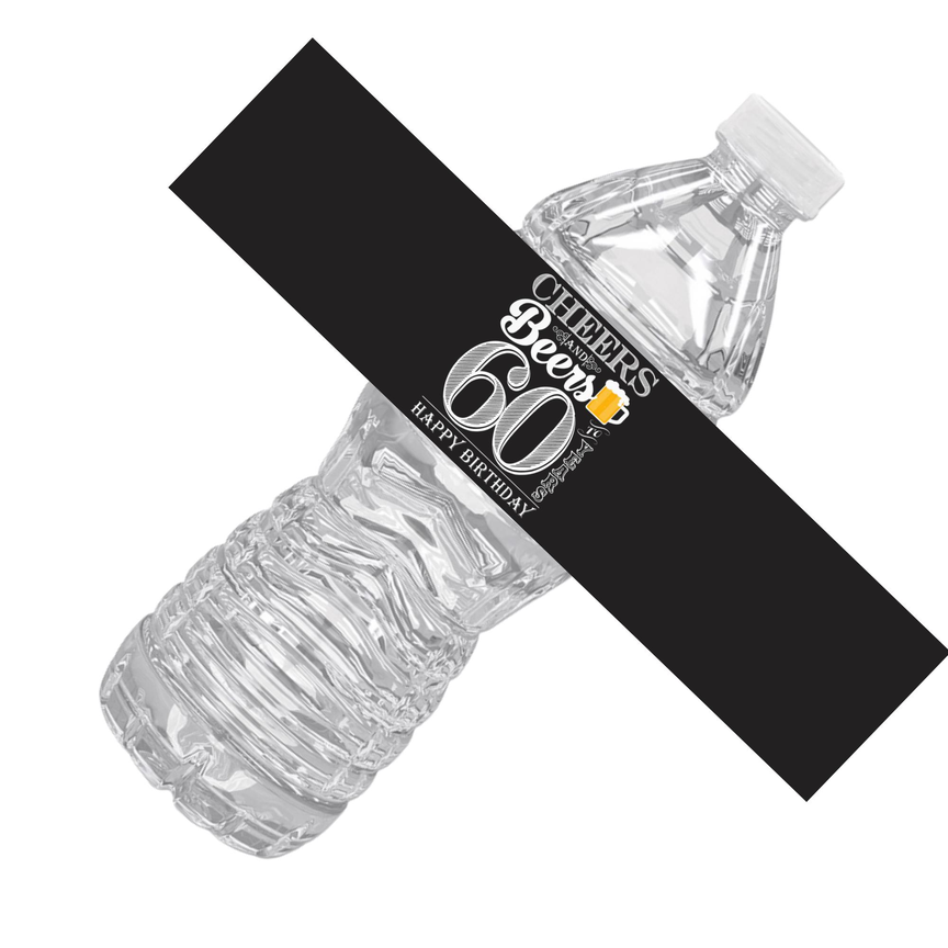 Cheers And Beers | 60th Birthday Party Water Bottle Labels | Set Of 12 | Milestone Celebration Decor | Drink Wrap Favors |Glossy