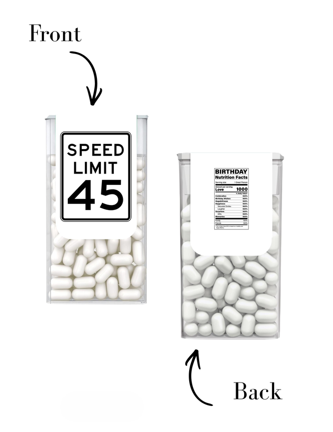 Speed Limit 45 | 45th Birthday Party Mint Candy Labels | Funny Milestone Favors | Individually Cut Stickers | Set of 30